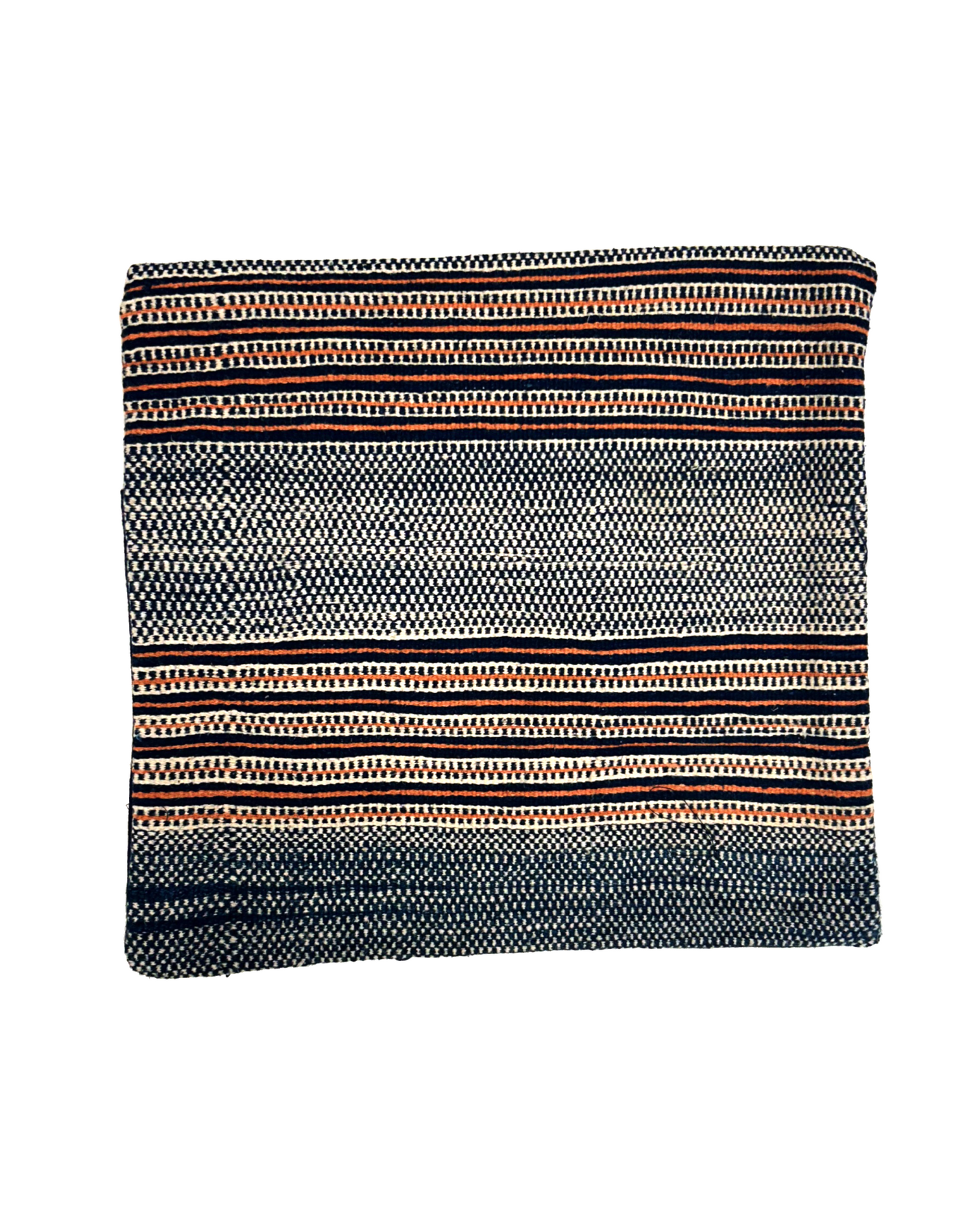 Small Woven Indigo Cushion - Orange & Blue - Tamay & Me - Handmade in Vietnam