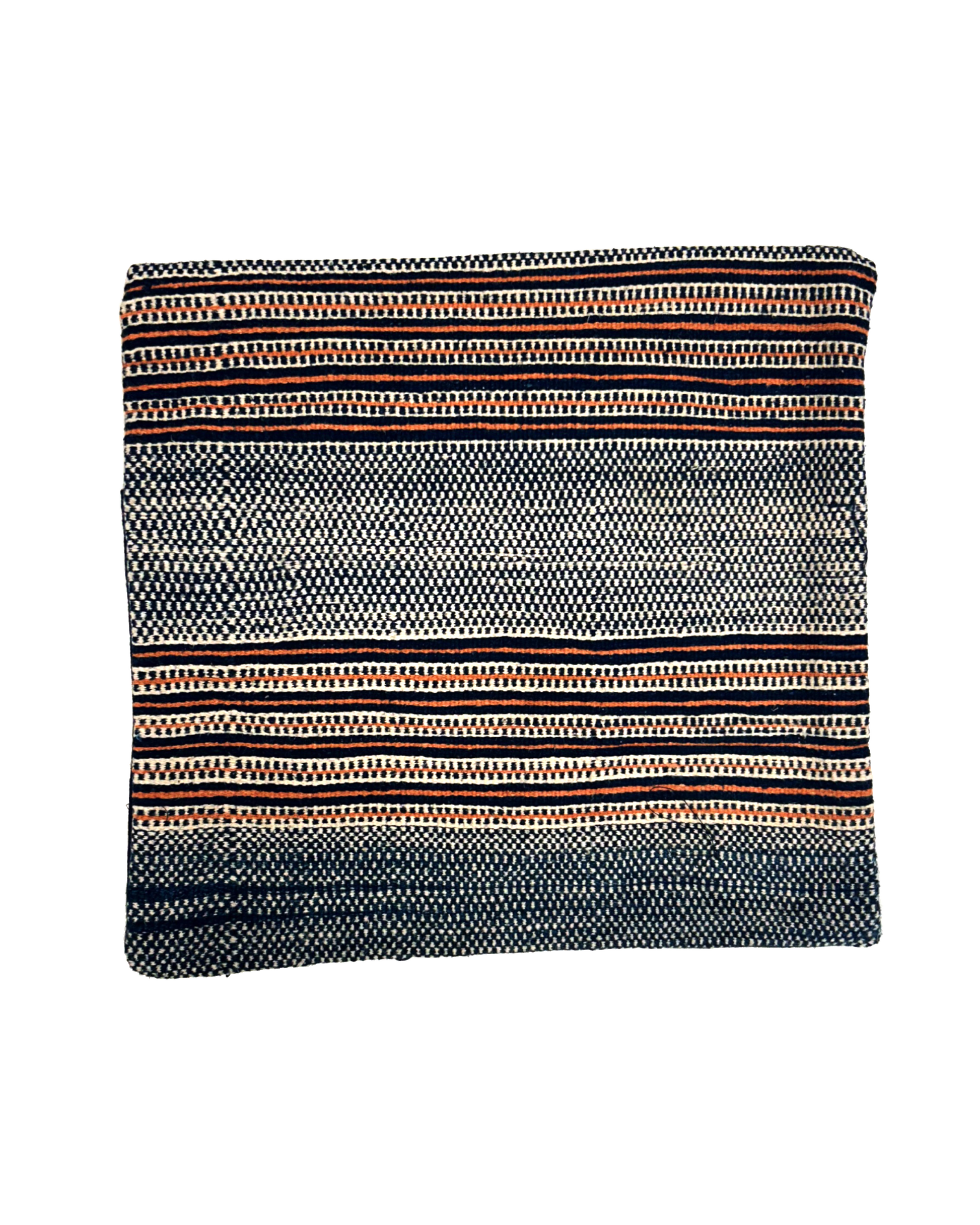 Small Woven Indigo Cushion - Orange & Blue - Tamay & Me - Handmade in Vietnam