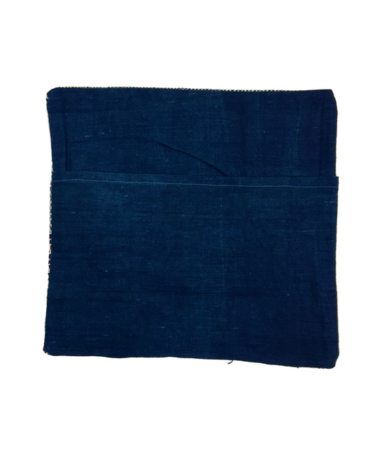 Small Woven Indigo Cushion - Orange & Blue - Tamay & Me - Handmade in Vietnam