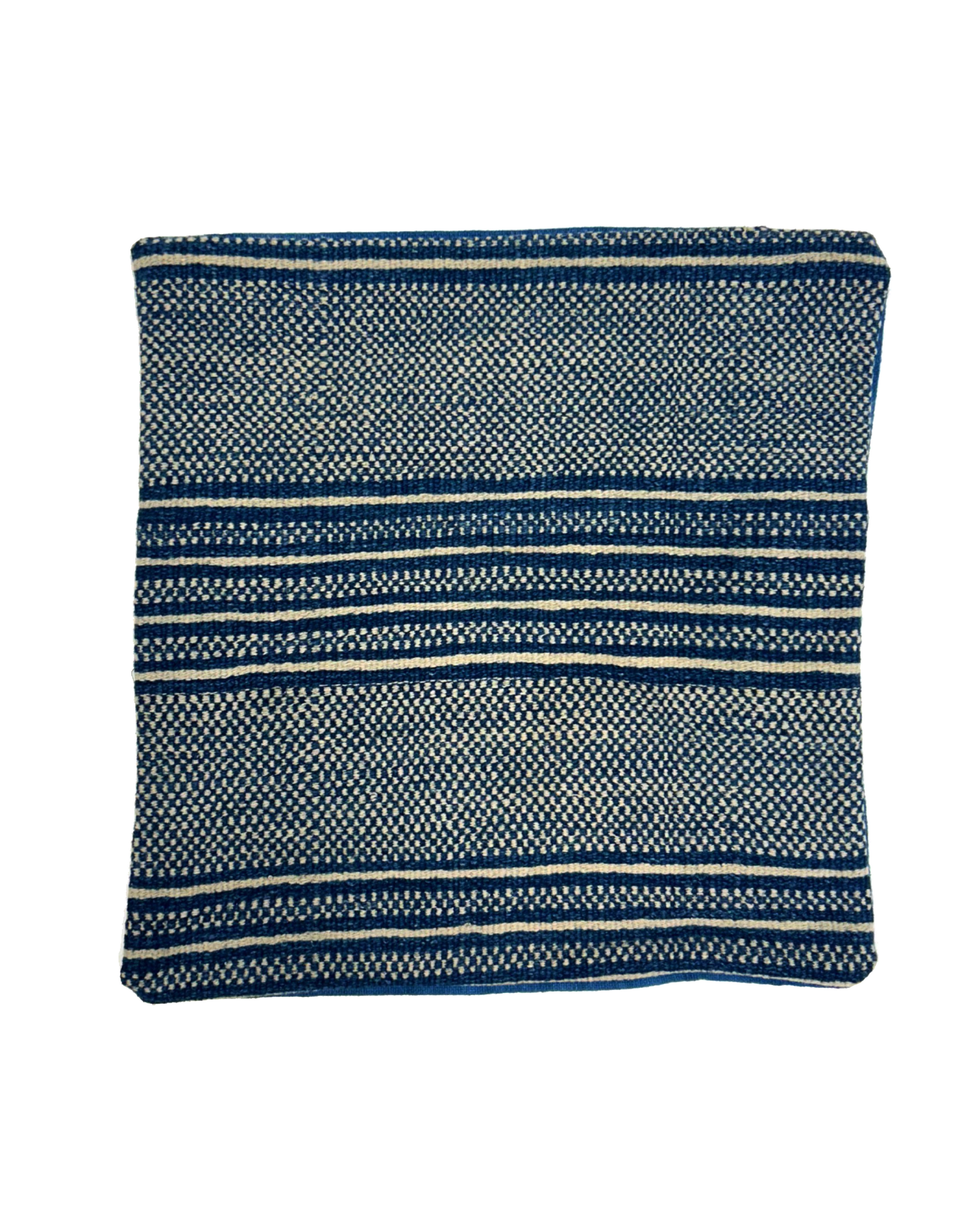 Small Woven Indigo Cushion - Blue & Cream - Tamay & Me - Handmade in Vietnam