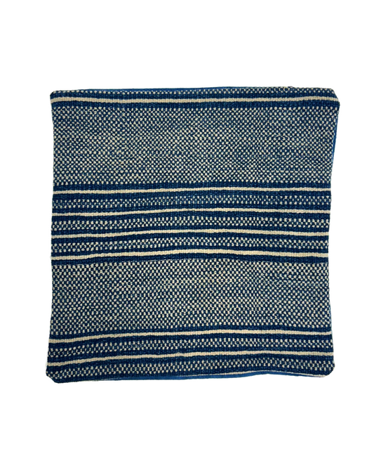 Small Woven Indigo Cushion - Blue & Cream - Tamay & Me - Handmade in Vietnam