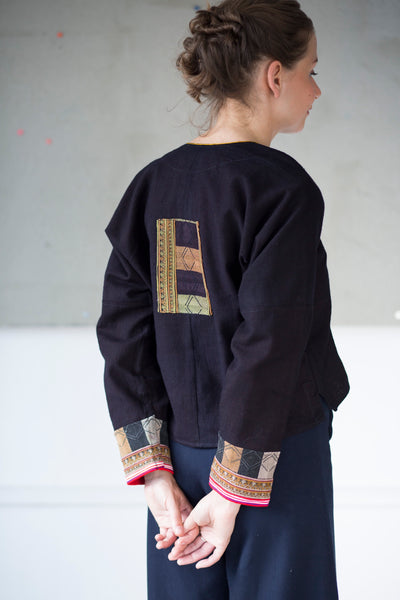 Embroidered unisex jacket based on the traditional Mien Man's jacket from Taphin north Vietnam handmade, natural indigo dye, silk hand embroidery 